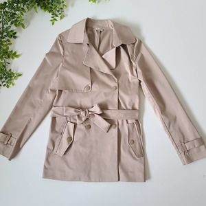 Cremieux Double Breasted Tie Waist Tan Short Trench Coat Size X-Small